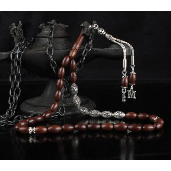 سبحه فضة خالص بحرفين واسم من حجر الكوكا  #359 