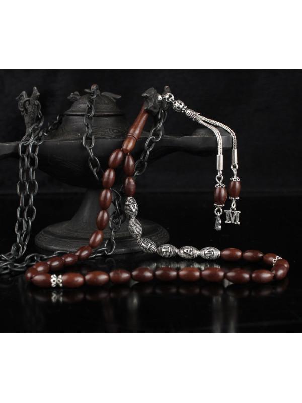 سبحه فضة خالص بحرفين واسم من حجر الكوكا  #359