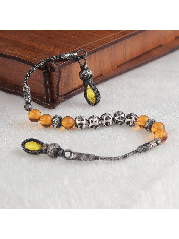 سبحه كهرمان فضة خالص بإسم   #329