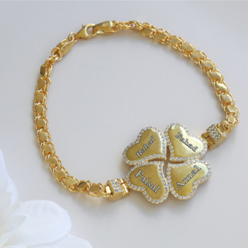 اسوارة فضة خالص باربع اسماء مرصع كريستال #702