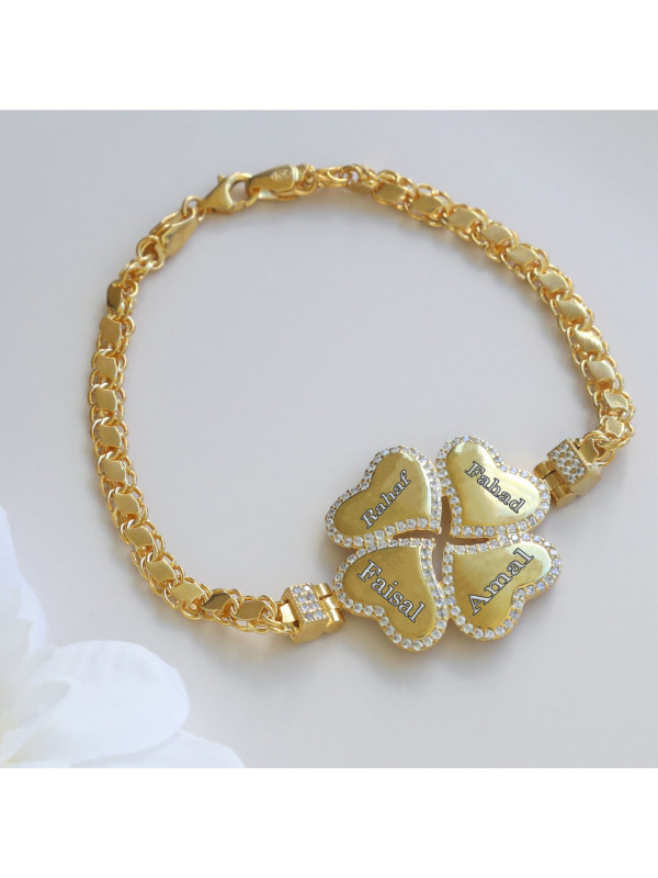 اسوارة فضة خالص باربع اسماء مرصع كريستال #702