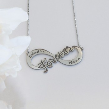 سلسال انفنتي فضة خالص باسمين وتاريخ  #1009 