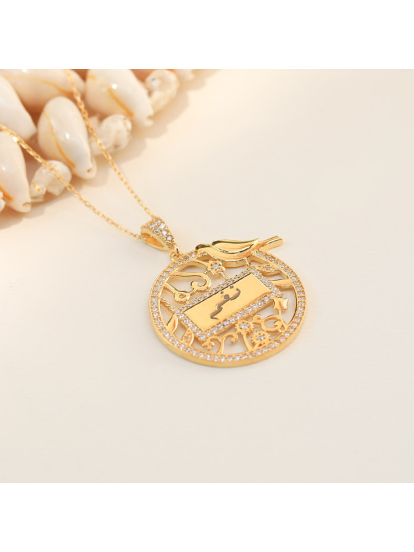 سلسال الطير فضة خالص بالاسم مرصع بالكريستال   #119