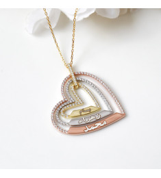 سلسال  القلوب بثلاث اسماء مرصع بالكريستال #823