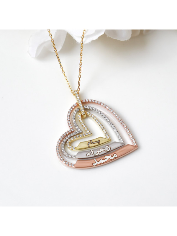 سلسال  القلوب بثلاث اسماء مرصع بالكريستال #823