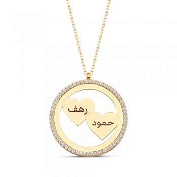 سلسال قلبين فضة خالص بإسمين مرصع بالكريستال #433