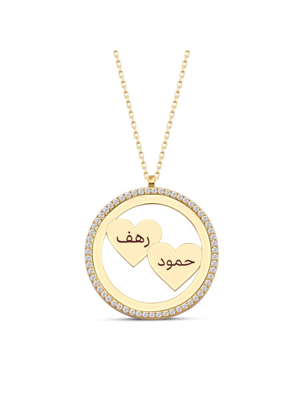 سلسال قلبين فضة خالص بإسمين مرصع بالكريستال #433