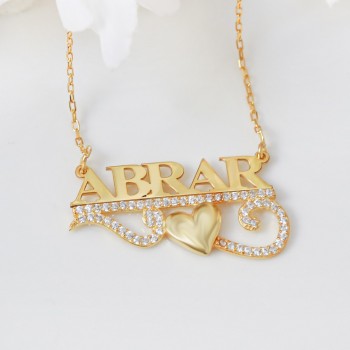 سلسال بإسم مرصع كريستال مع قلب #170 