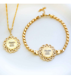 طقم اسوارة وسلسال فضة خالص بإسمين مرصع بالكريستال #740