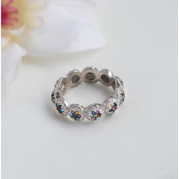 خاتم فضة بحجار ملونه #951