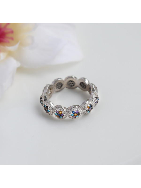 خاتم فضة بحجار ملونه #951