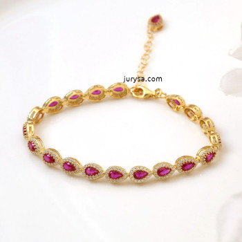 اسوارة فضة خالص بحجر وردي #929