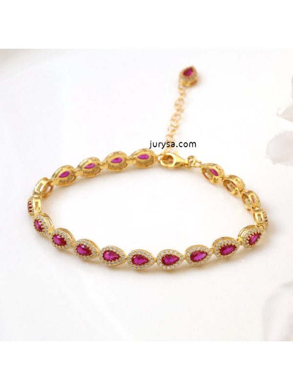 اسوارة فضة خالص بحجر وردي #929