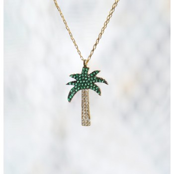 سلسال النخلة فضة خالص مرصع الكريستال #494 