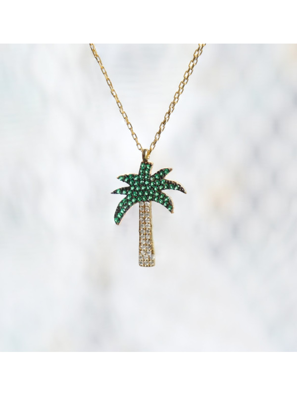 سلسال النخلة فضة خالص مرصع الكريستال #494