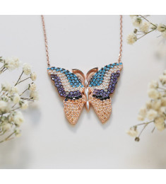 سلسال الفراشة فضة خالص مرصع كرييستال #490