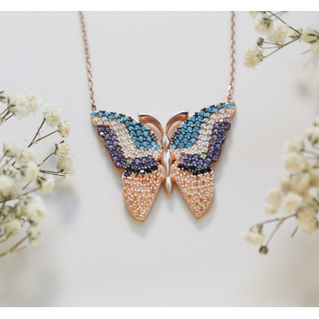 سلسال الفراشة فضة خالص مرصع كرييستال #490 