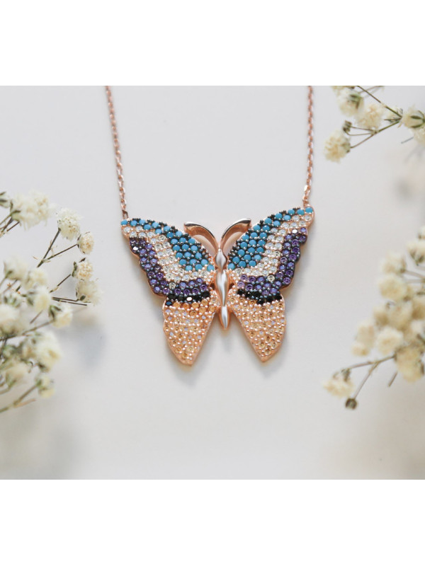 سلسال الفراشة فضة خالص مرصع كرييستال #490