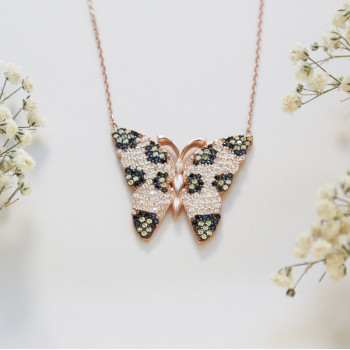 سلسال الفراشة فضة خالص مرصع كرييستال #491 