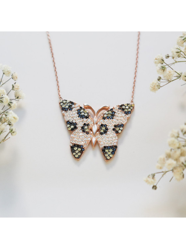 سلسال الفراشة فضة خالص مرصع كرييستال #491