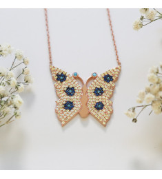 سلسال الفراشة فضة خالص مرصع كرييستال #492