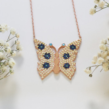 سلسال الفراشة فضة خالص مرصع كرييستال #492