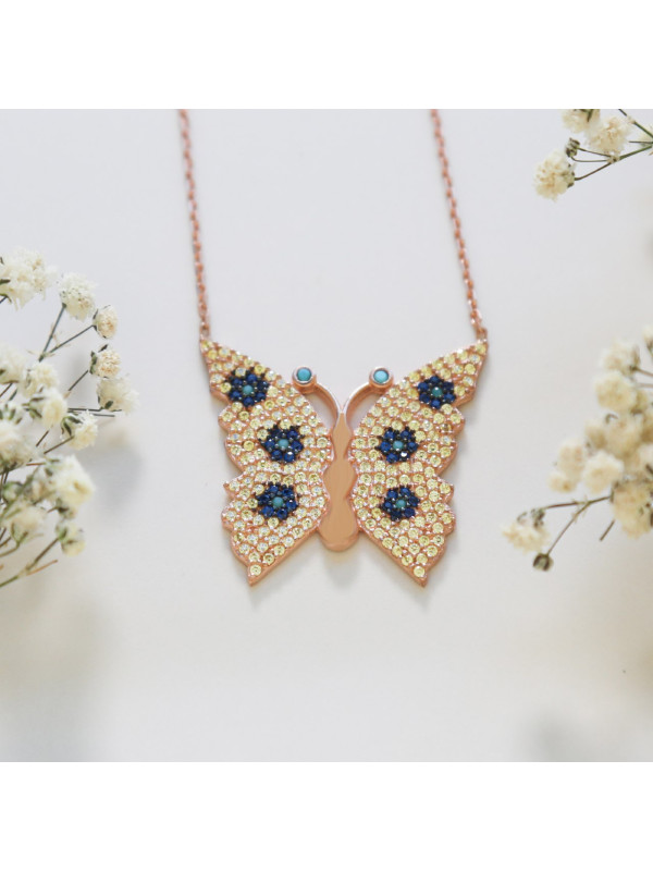 سلسال الفراشة فضة خالص مرصع كرييستال #492