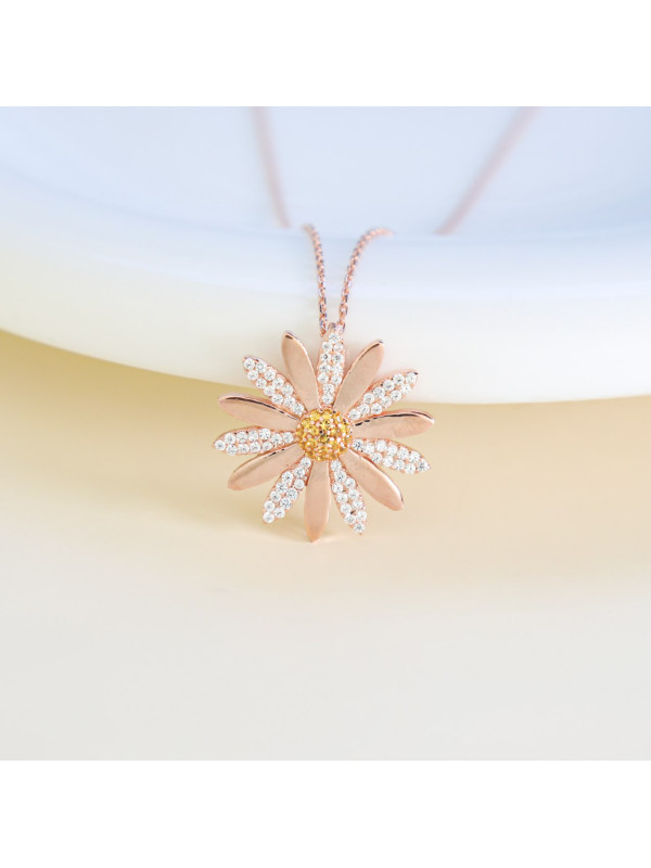 سلسال الوردة فضة خالص مرصع كريستال #485