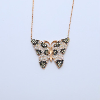 سلسال الفراشة فضة خالص مرصع كرييستال #491 