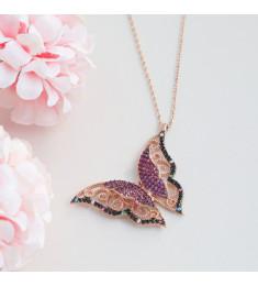 سلسال الفراشة فضة خالص مرصع كرييستال #958