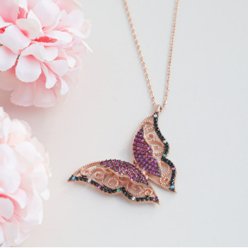 سلسال الفراشة فضة خالص مرصع كرييستال #958