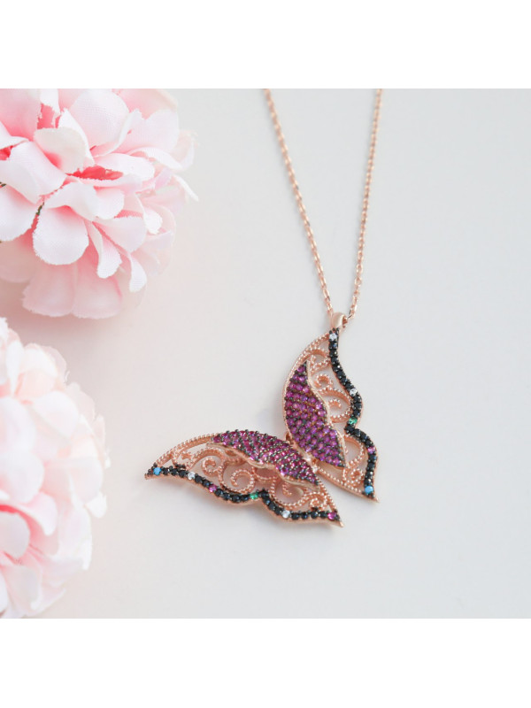 سلسال الفراشة فضة خالص مرصع كرييستال #958