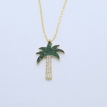 سلسال النخلة فضة خالص مرصع الكريستال #494 