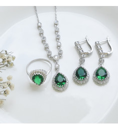 طقم فضة خالص بحجر اخضر #714 
