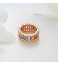 خاتم فضة خالص ملون مرصع كريستال #500