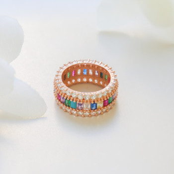 خاتم فضة خالص ملون مرصع كريستال #500