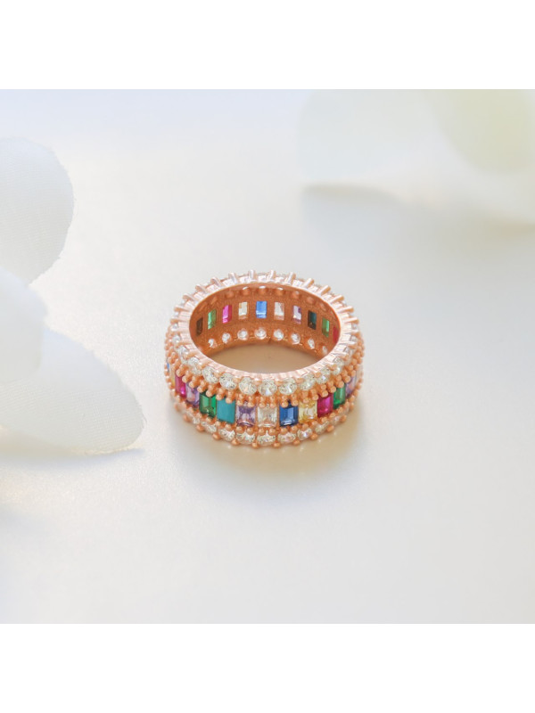 خاتم فضة خالص ملون مرصع كريستال #500