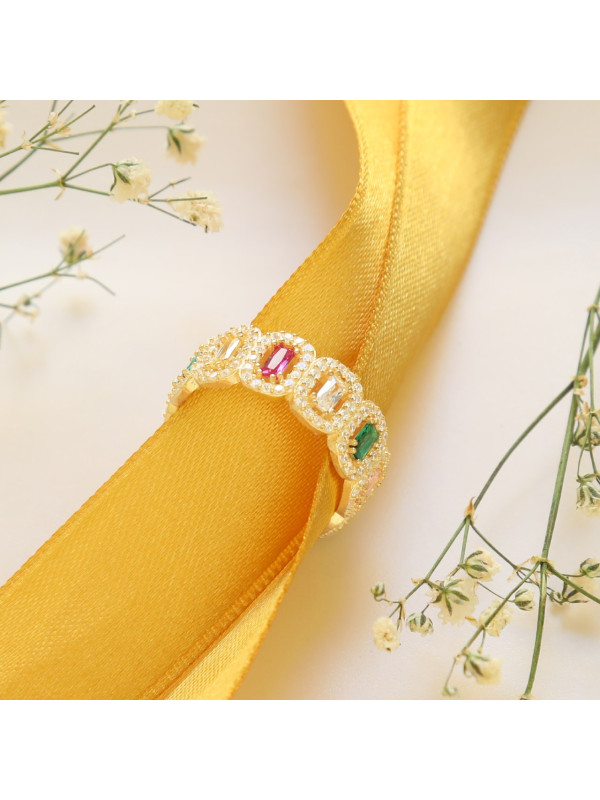 خاتم فضة خالص مرصع كريستال #505