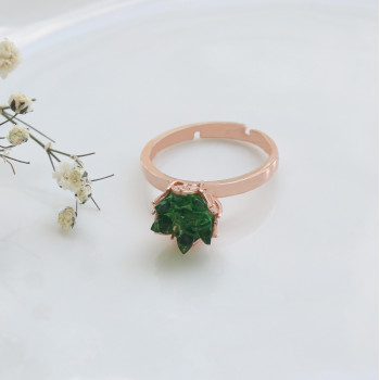 خاتم الوردة الخضراء فضة خالص #597