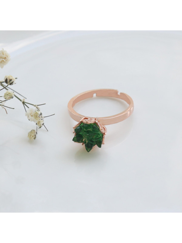 خاتم الوردة الخضراء فضة خالص #597