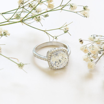 خاتم فضة خالص بكريستال #495