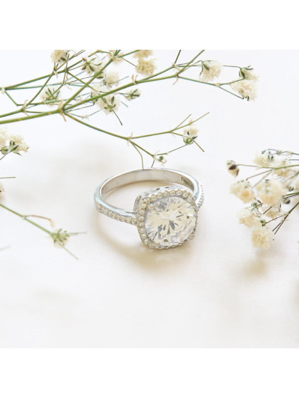 خاتم فضة خالص بكريستال #495