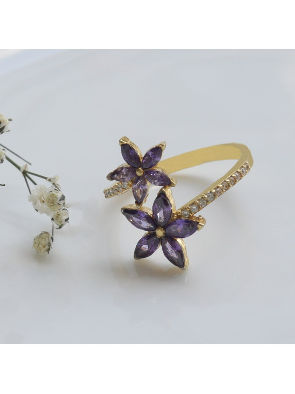 خاتم النجم البنفسجي فضة خالص #589