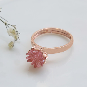 خاتم الوردة الوردية فضة خالص #594