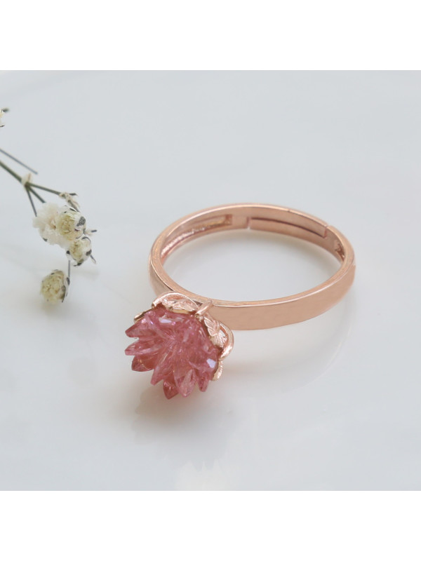 خاتم الوردة الوردية فضة خالص #594
