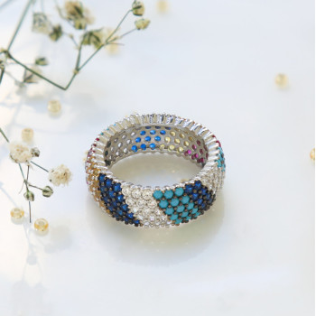 خاتم فضة خالص مرصع كريستال #502