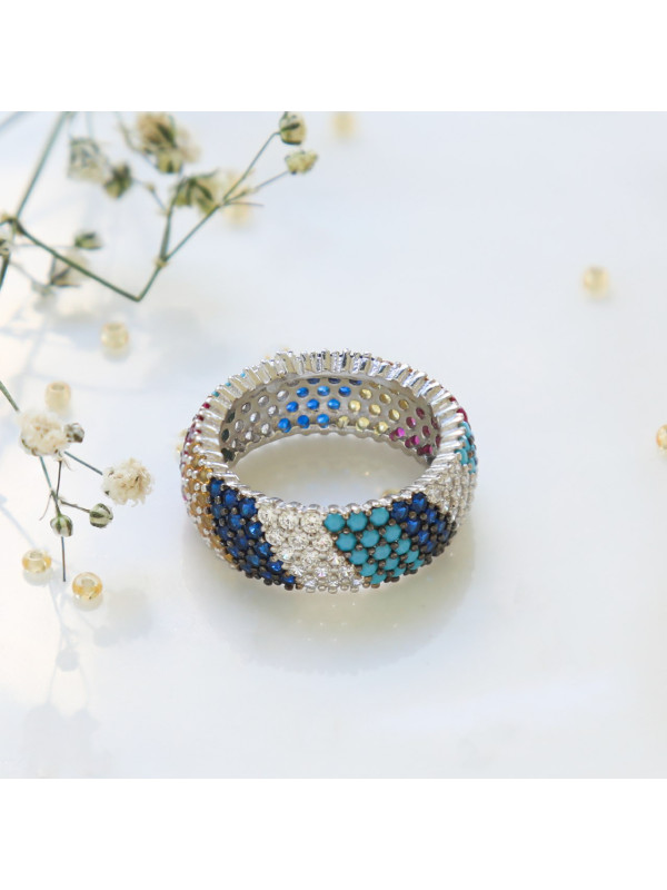 خاتم فضة خالص مرصع كريستال #502