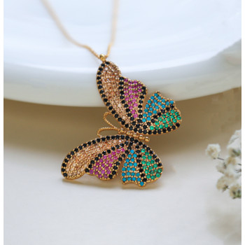 سلسال الفراشة فضة خالص مرصع كرييستال #493