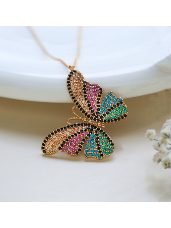 سلسال الفراشة فضة خالص مرصع كرييستال #493