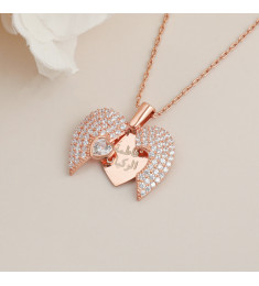 سلسال اطفال قلب فضة خالص بالاسم مرصع بالكريستال #122